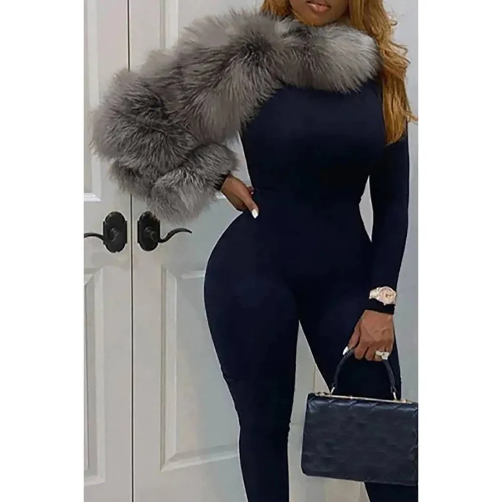 Milissa One Shoulder Long Sleeve Faux Fur Jacket