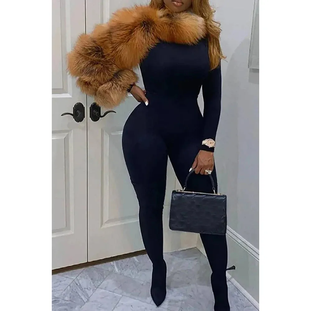 Milissa One Shoulder Long Sleeve Faux Fur Jacket