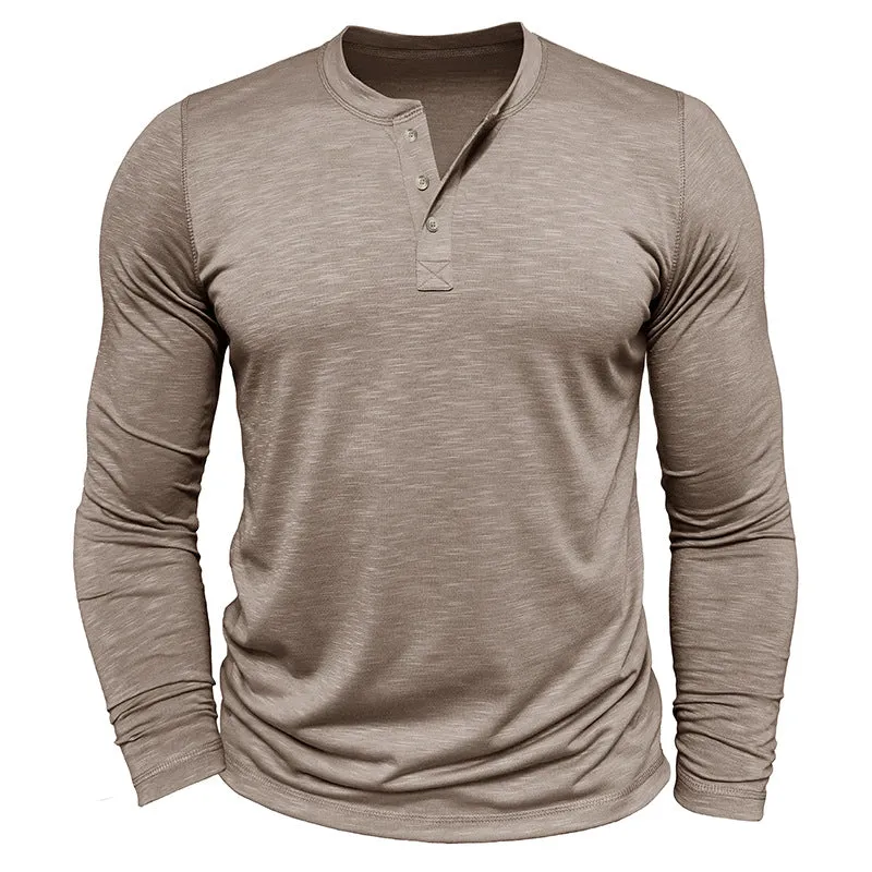 Nukty-shop Men's Henley Shirt Men's Long-Sleeved Henry Collar T-shirt