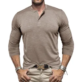 Nukty-shop Men's Henley Shirt Men's Long-Sleeved Henry Collar T-shirt