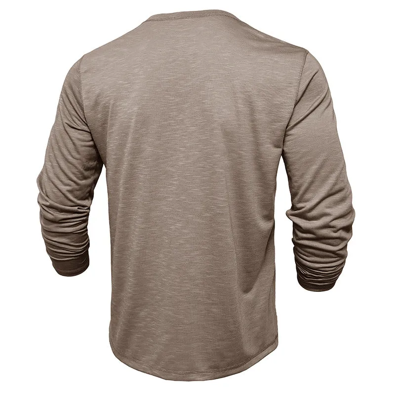 Nukty-shop Men's Henley Shirt Men's Long-Sleeved Henry Collar T-shirt