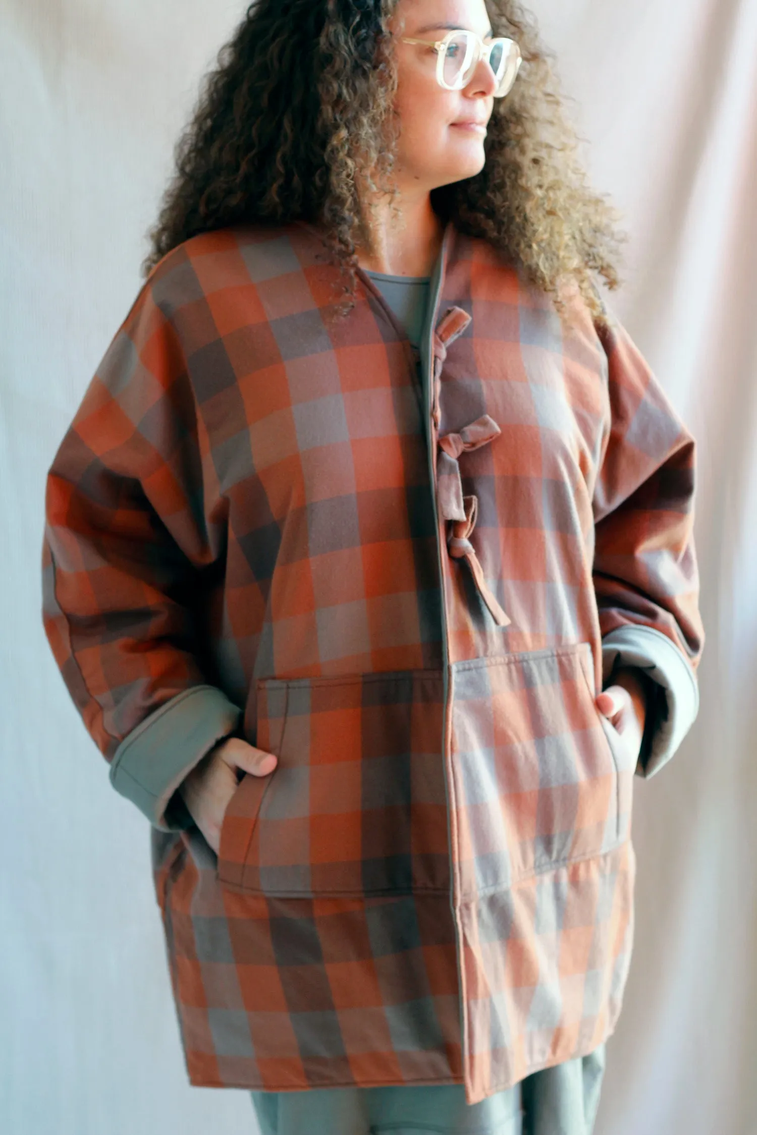 Padded Coat in Checked Orange Flannel