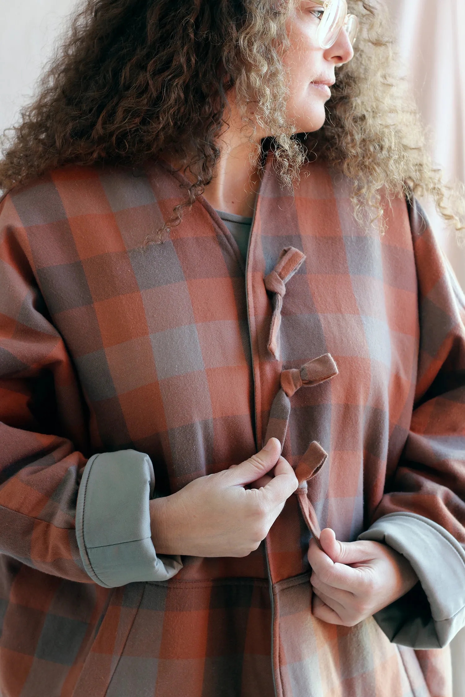 Padded Coat in Checked Orange Flannel