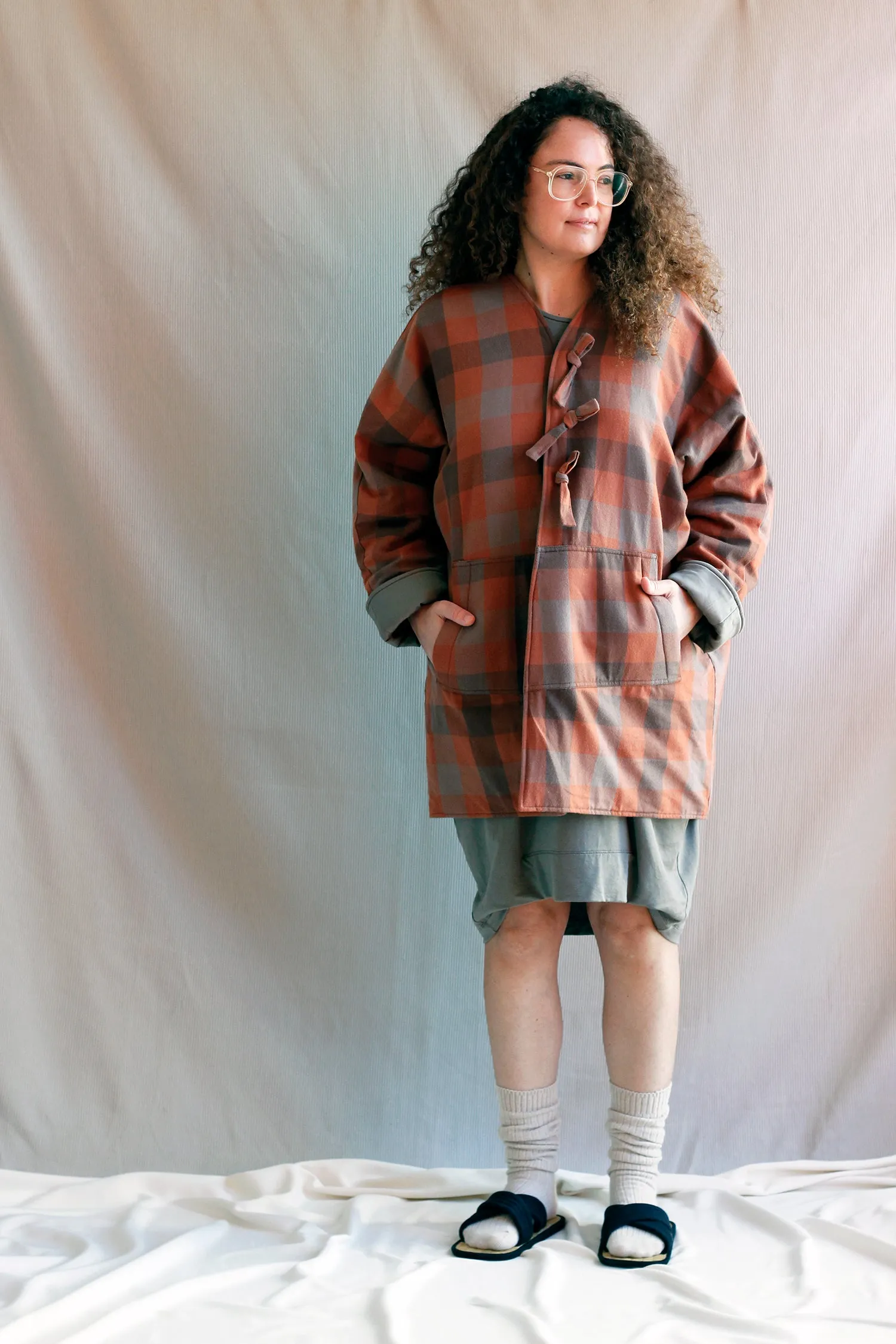 Padded Coat in Checked Orange Flannel