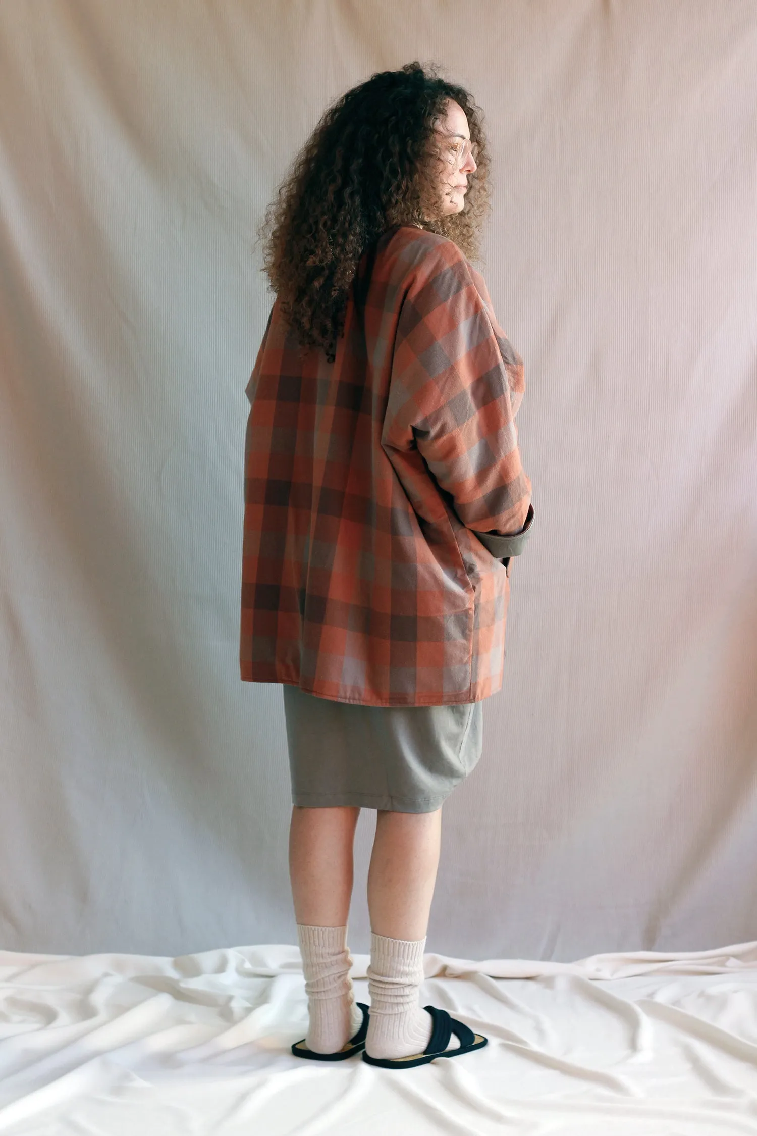 Padded Coat in Checked Orange Flannel