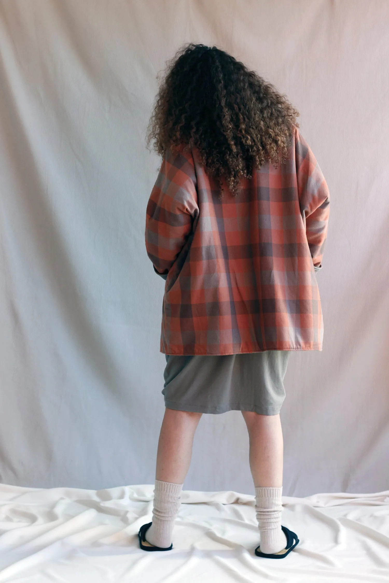 Padded Coat in Checked Orange Flannel