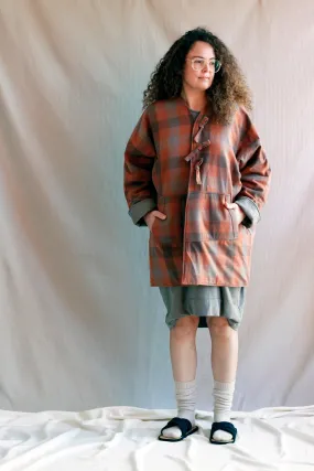 Padded Coat in Checked Orange Flannel