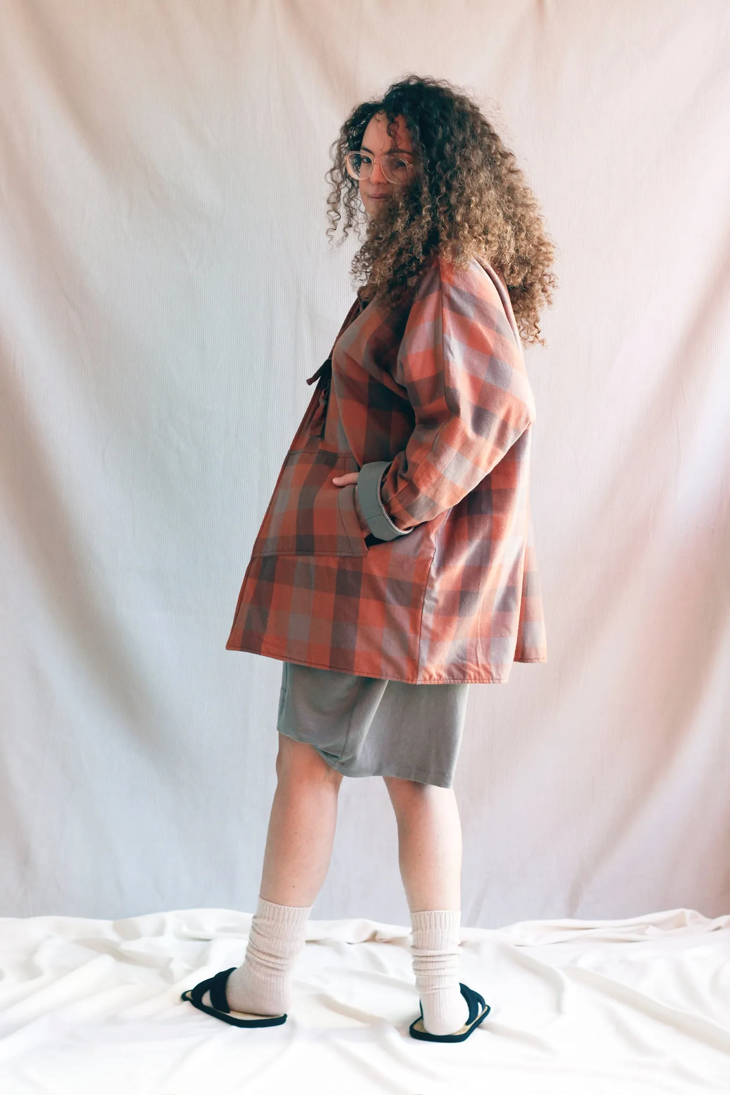 Padded Coat in Checked Orange Flannel