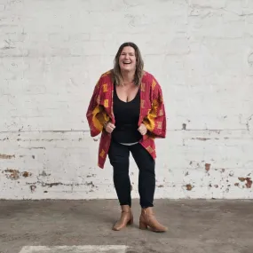 RED & GOLD Vintage Kantha Kimono
