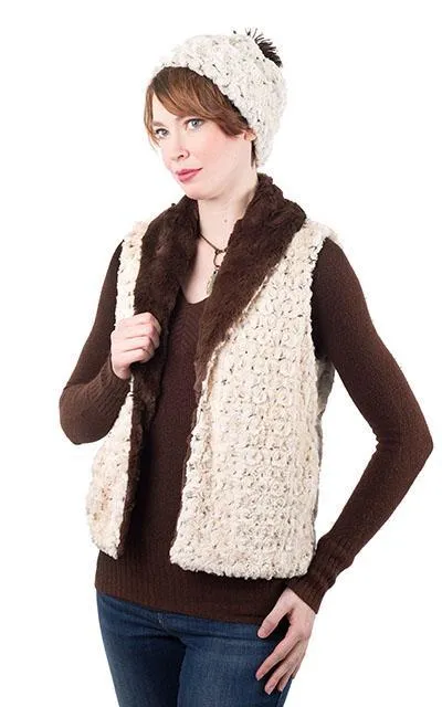 Shawl Collar Vest, Reversible less pockets - Rosebud Faux Fur with Cuddly Fur