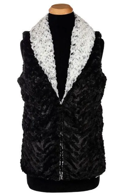 Shawl Collar Vest, Reversible less pockets - Rosebud Faux Fur with Cuddly Fur