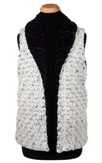 Shawl Collar Vest, Reversible less pockets - Rosebud Faux Fur with Cuddly Fur