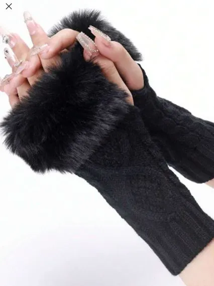 Shein 1 Pair Short Knitted Fingerless Gloves /