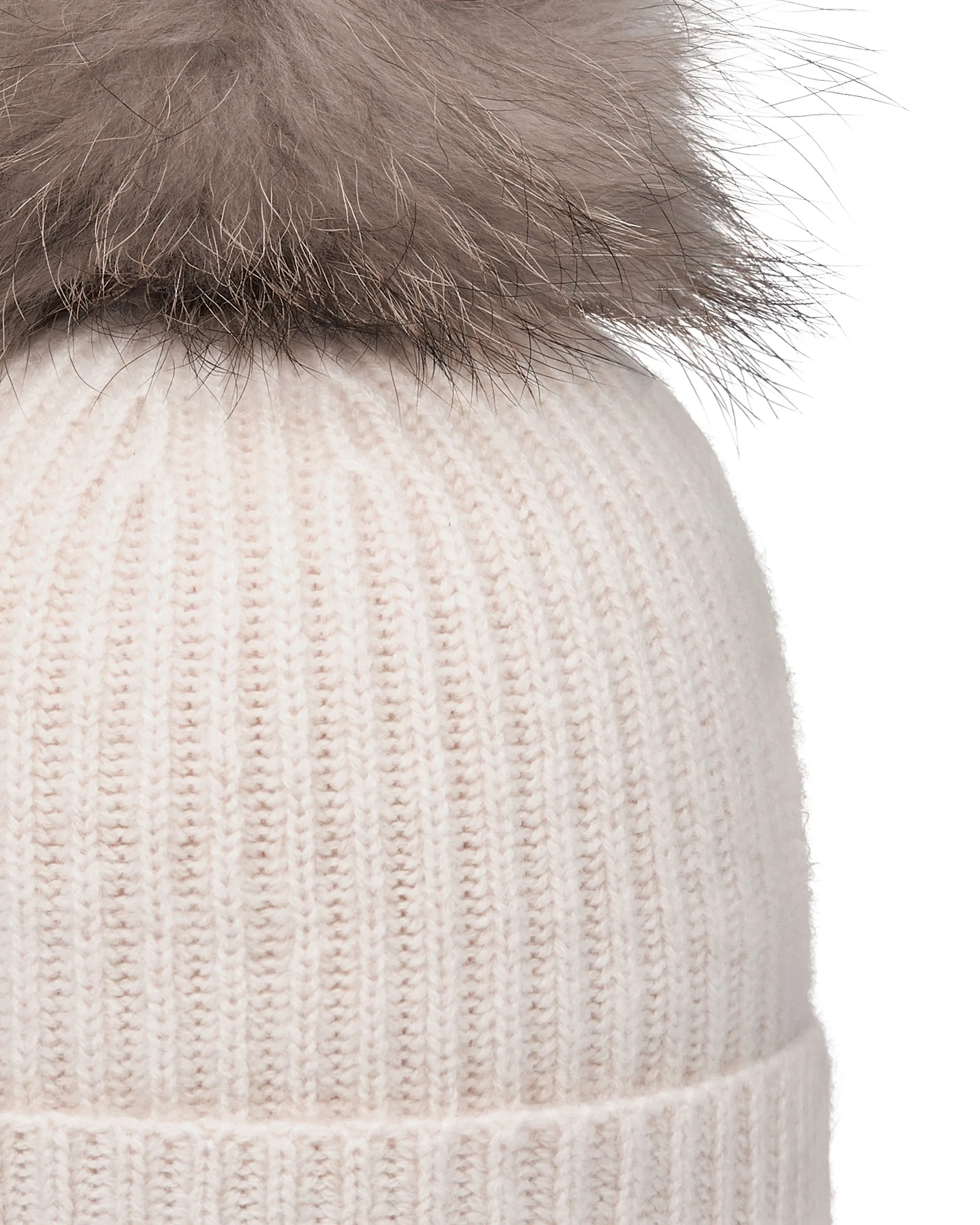 Unisex Ribbed Cashmere Hat With Detachable Pom Frost White