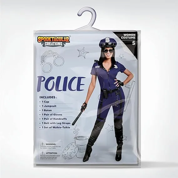 Women Blue Police Jumpsuit Costume