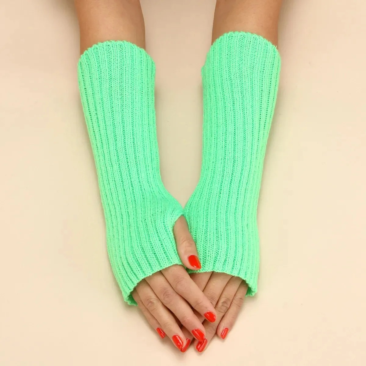 Women Long Fingerless Gloves Knitted Mittens Winter Arm Warmer Punk Gothic DIY Knitting Glove Y2K Girls Solid Gloves Arm Sleeves
