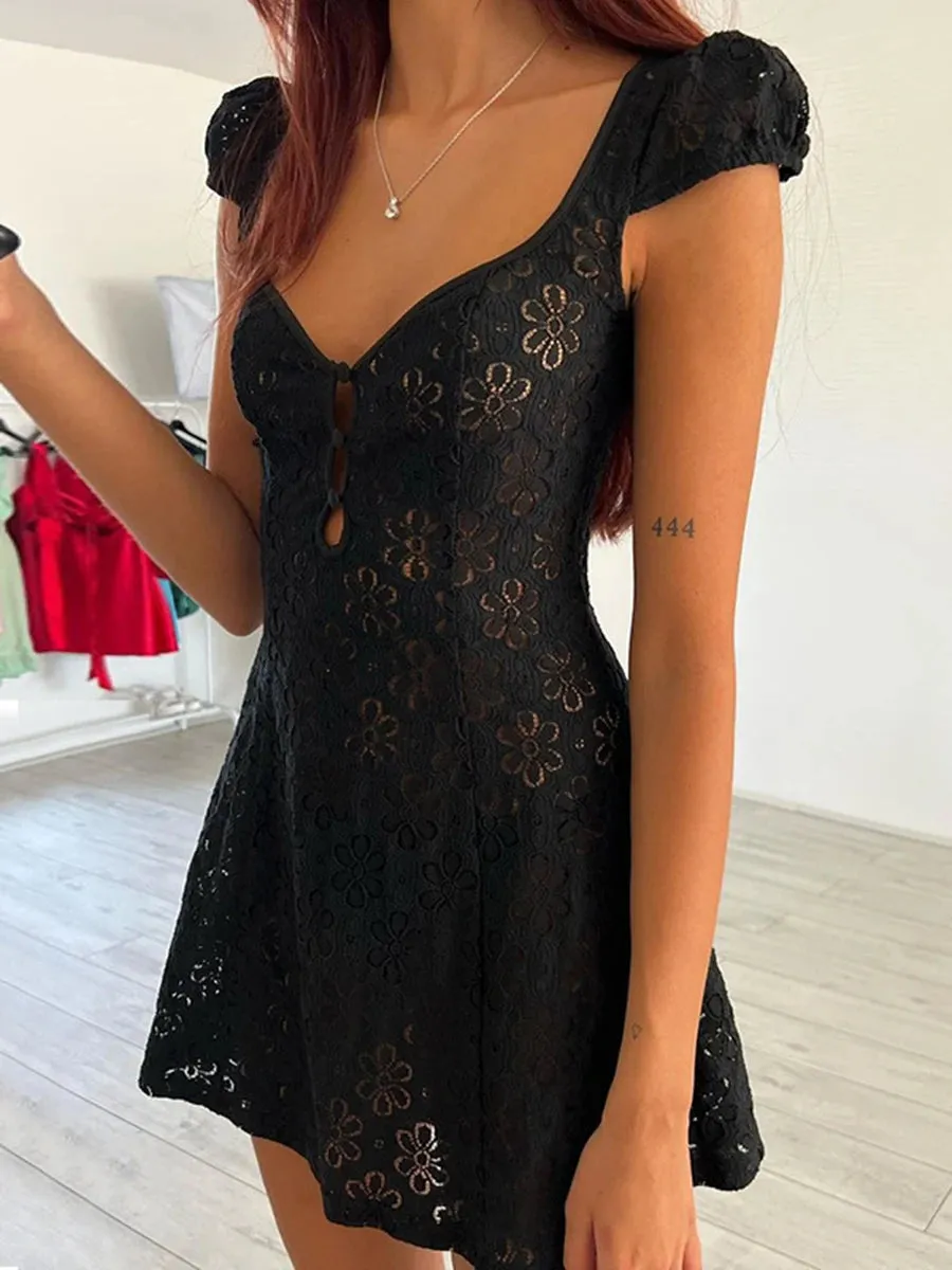 Womens Lace Mini Dress Y2K Spaghetti Strap Backless Sundress A-Line Party Short Dresses