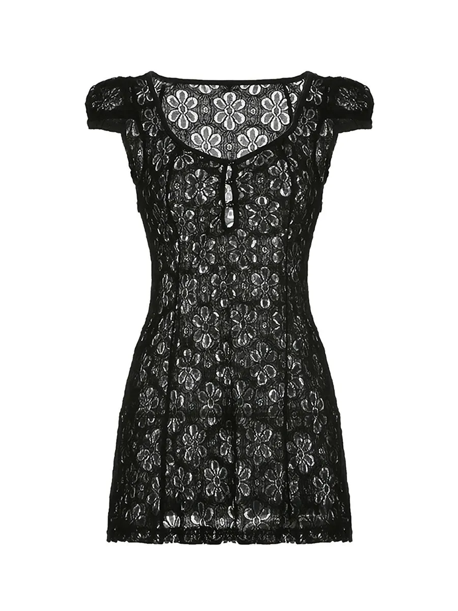 Womens Lace Mini Dress Y2K Spaghetti Strap Backless Sundress A-Line Party Short Dresses