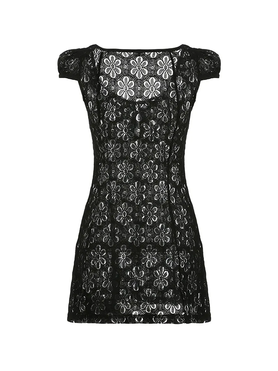 Womens Lace Mini Dress Y2K Spaghetti Strap Backless Sundress A-Line Party Short Dresses