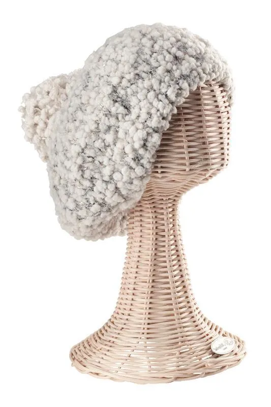 Womens Plush Textured Yarn Beret With Gold Sequins Woven Into The Yarn-Ivory-One Size