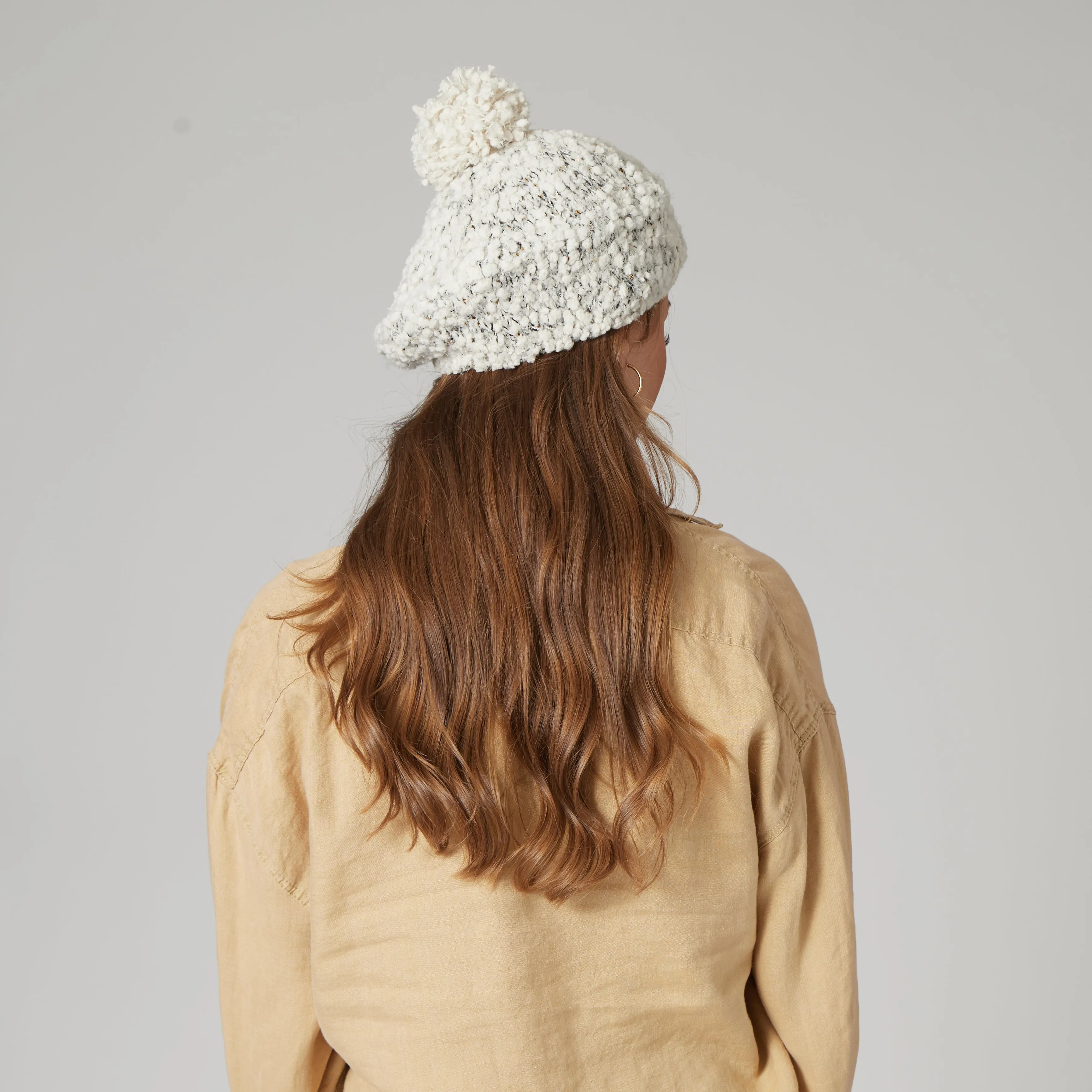 Womens Plush Textured Yarn Beret With Gold Sequins Woven Into The Yarn-Ivory-One Size