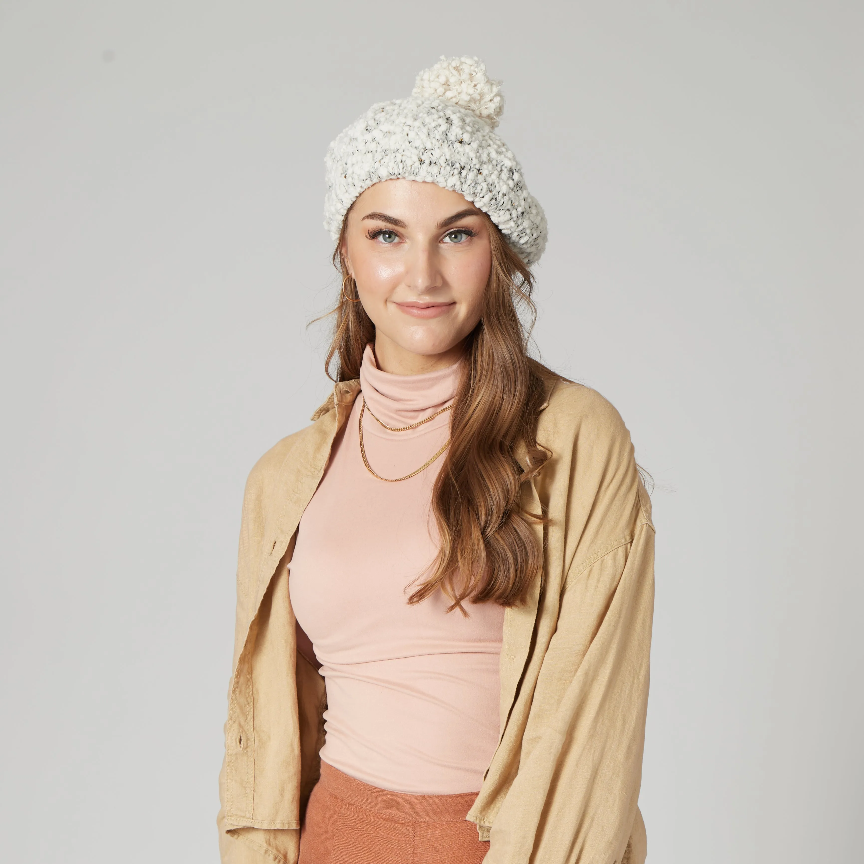Womens Plush Textured Yarn Beret With Gold Sequins Woven Into The Yarn-Ivory-One Size